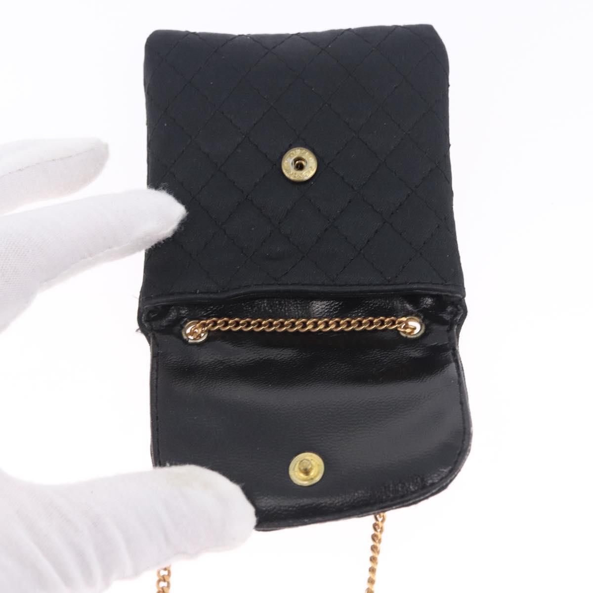 CHANEL Matelasse Chain Shoulder Pouch Satin Black Gold Tone CC Auth 201248
