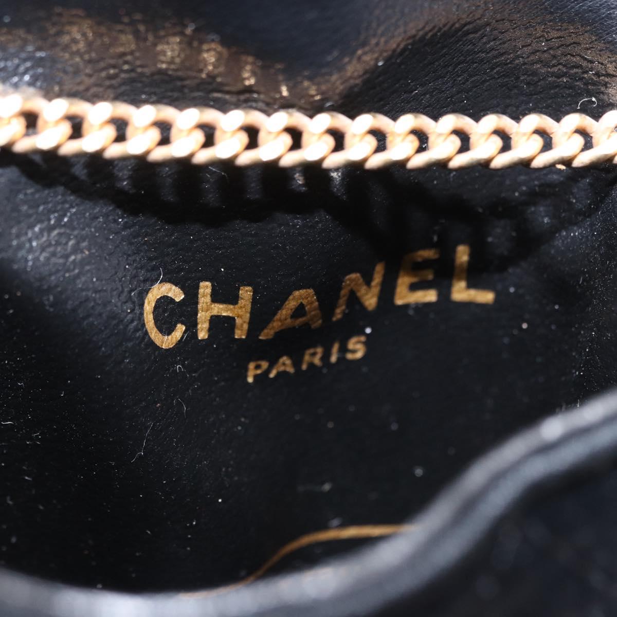 CHANEL Matelasse Chain Shoulder Pouch Satin Black Gold Tone CC Auth 201248
