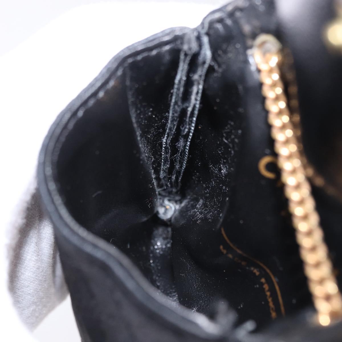 CHANEL Matelasse Chain Shoulder Pouch Satin Black Gold Tone CC Auth 201248