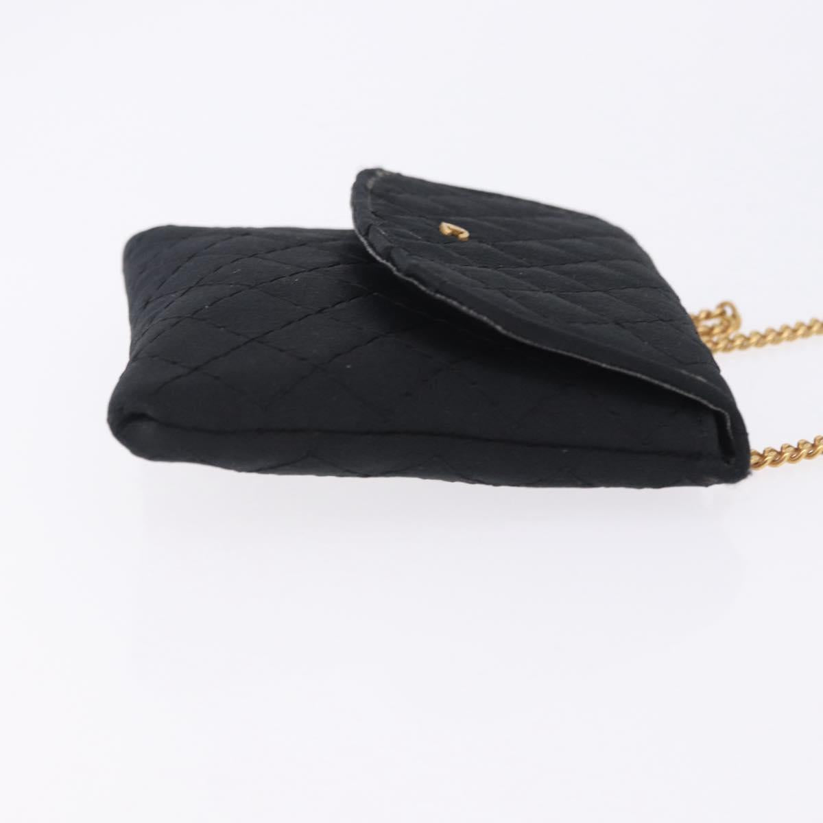 CHANEL Matelasse Chain Shoulder Pouch Satin Black Gold Tone CC Auth 201248