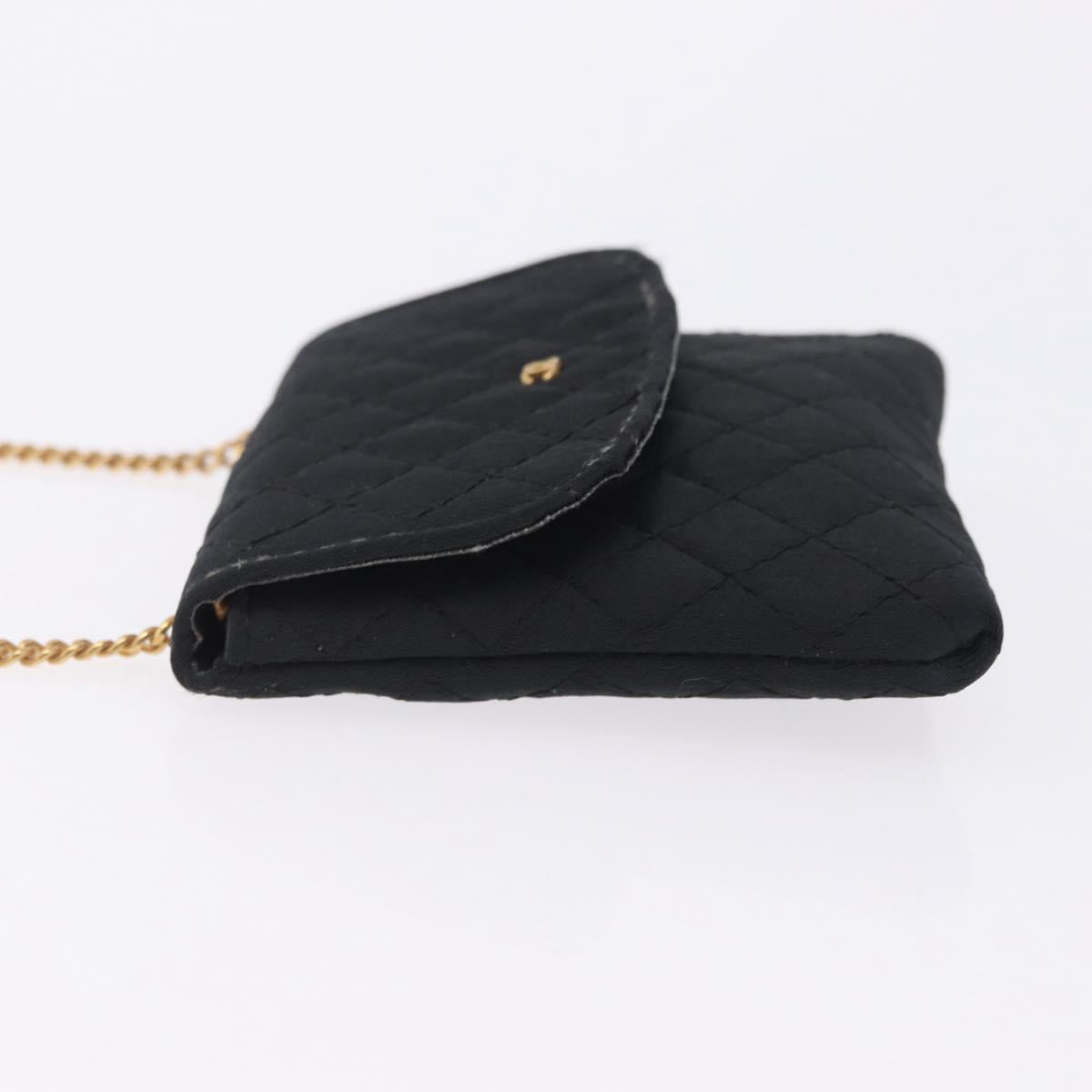 CHANEL Matelasse Chain Shoulder Pouch Satin Black Gold Tone CC Auth 201248