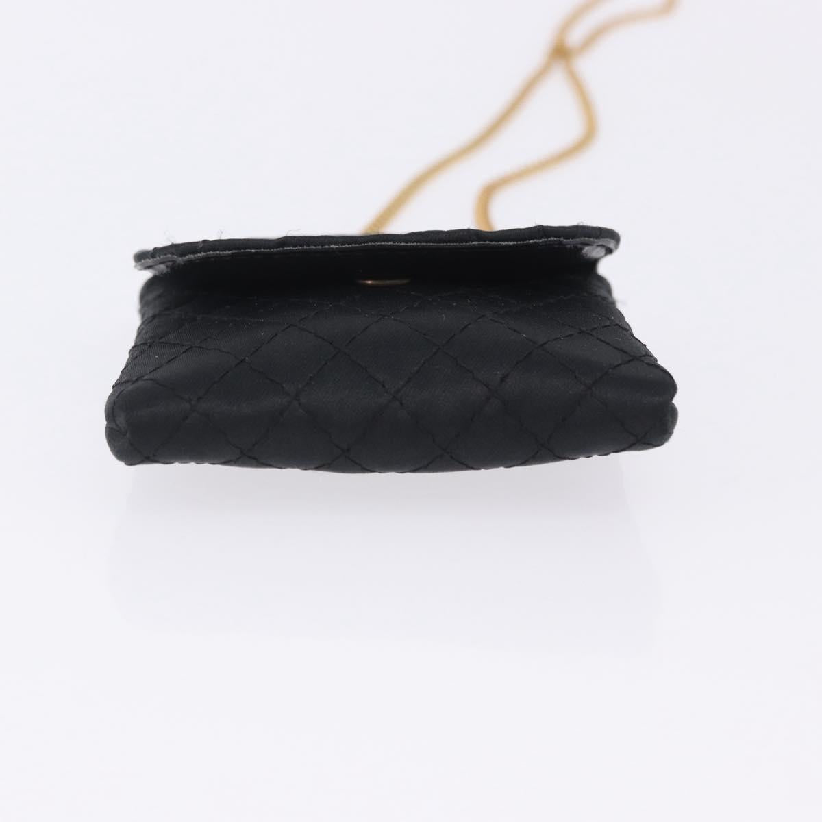 CHANEL Matelasse Chain Shoulder Pouch Satin Black Gold Tone CC Auth 201248