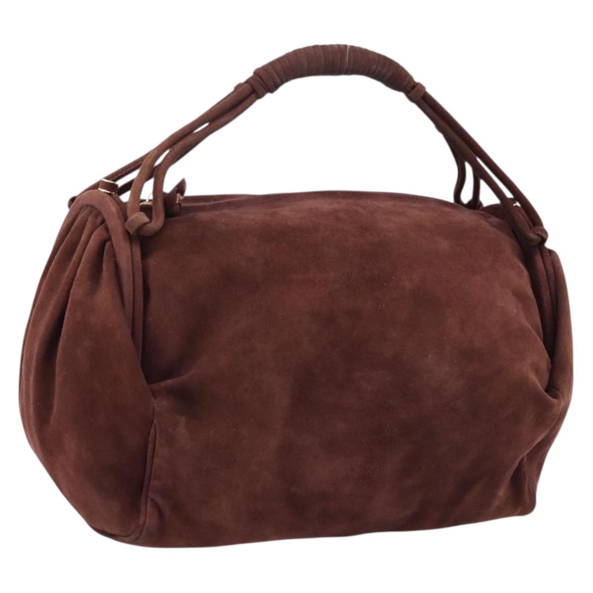 BOTTEGA VENETA Hand Bag Suede Bordeaux Gold Tone Auth 201251