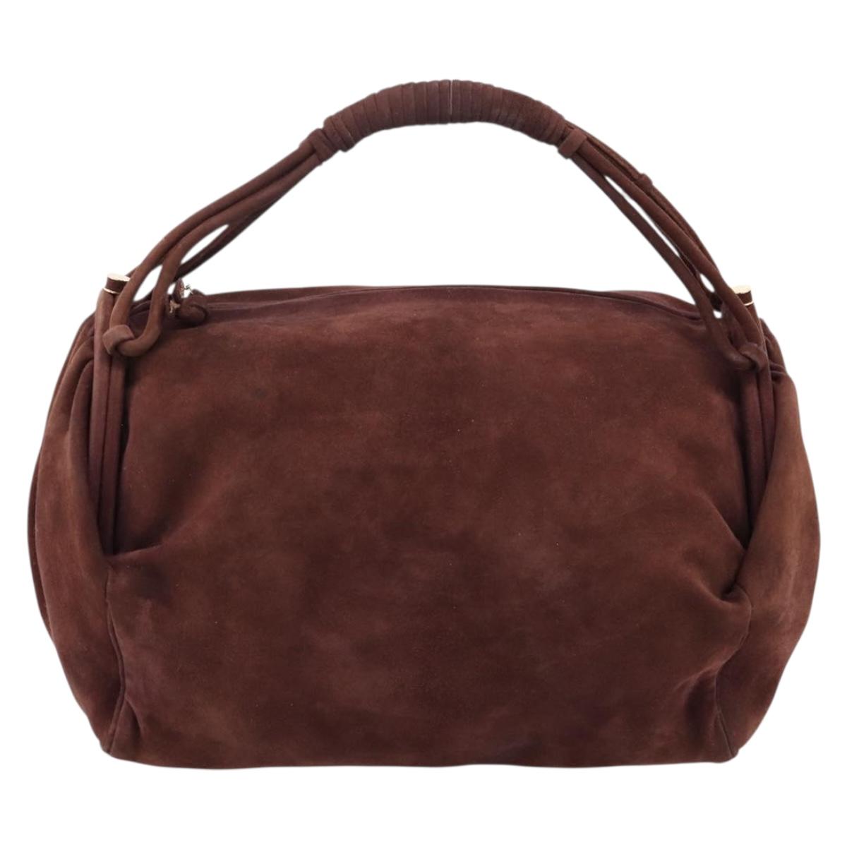 BOTTEGA VENETA Hand Bag Suede Bordeaux Gold Tone Auth 201251