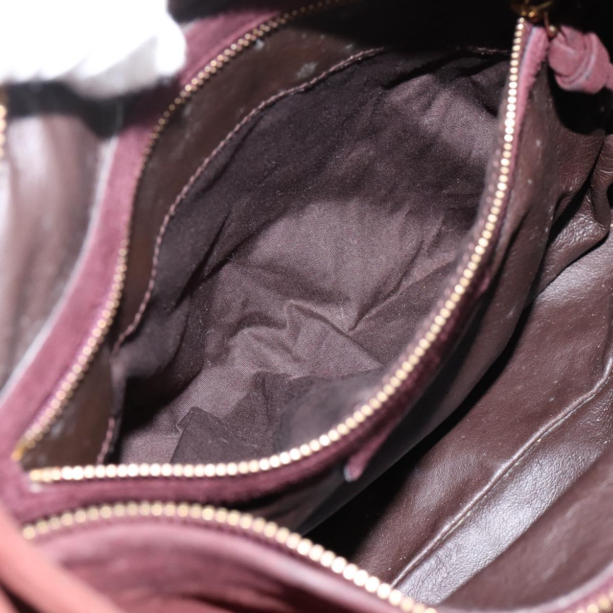 BOTTEGA VENETA Hand Bag Suede Bordeaux Gold Tone Auth 201251