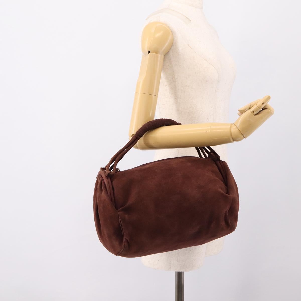 BOTTEGA VENETA Hand Bag Suede Bordeaux Gold Tone Auth 201251