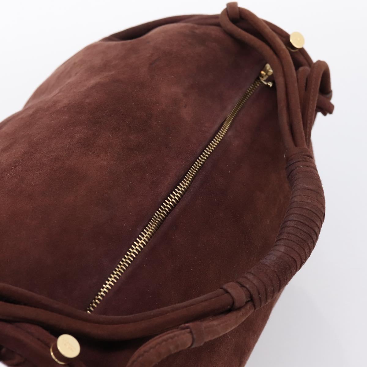 BOTTEGA VENETA Hand Bag Suede Bordeaux Gold Tone Auth 201251