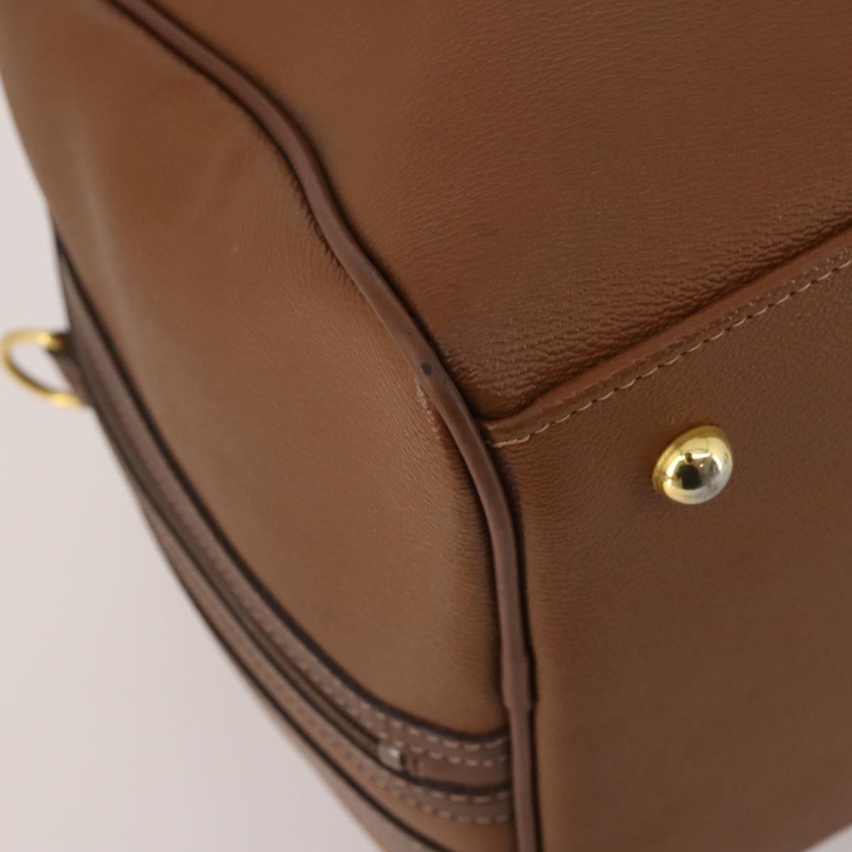 Burberrys Boston Bag Leather Brown Gold Tone Auth 201252A
