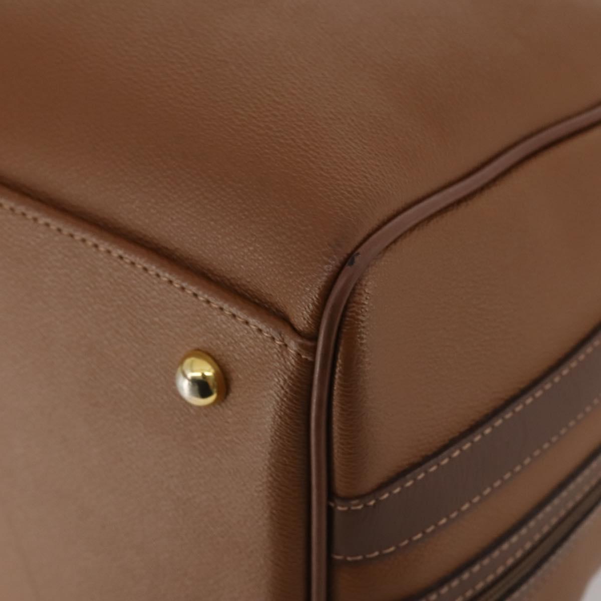 Burberrys Boston Bag Leather Brown Gold Tone Auth 201252A