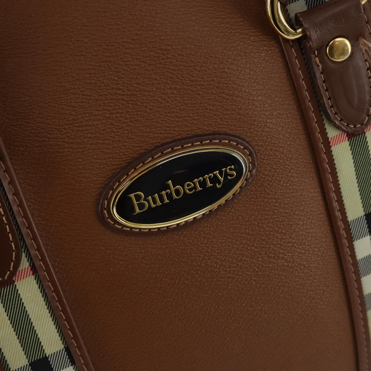 Burberrys Boston Bag Leather Brown Gold Tone Auth 201252A