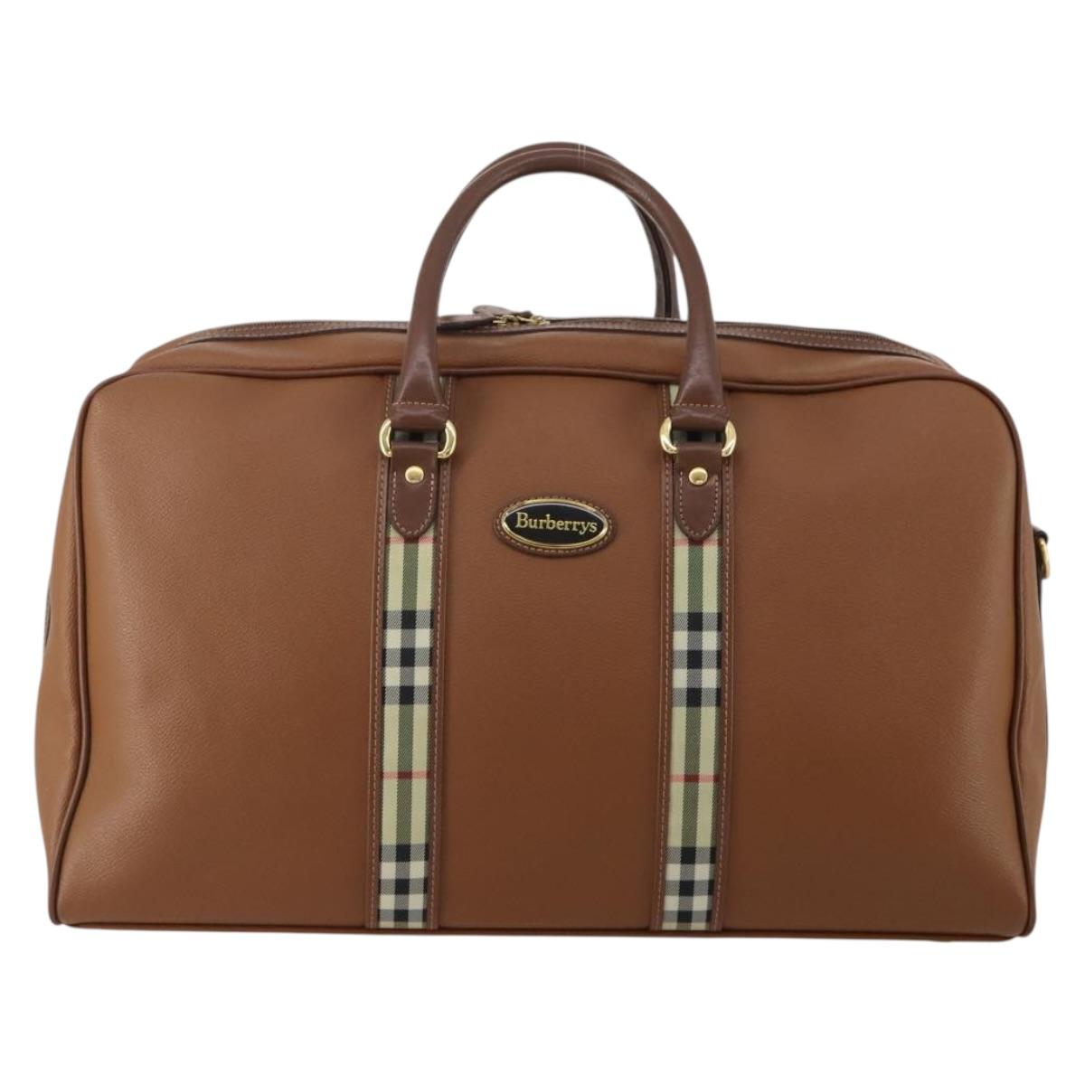 Burberrys Boston Bag Leather Brown Gold Tone Auth 201252A