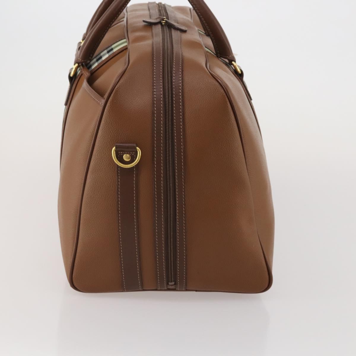 Burberrys Boston Bag Leather Brown Gold Tone Auth 201252A