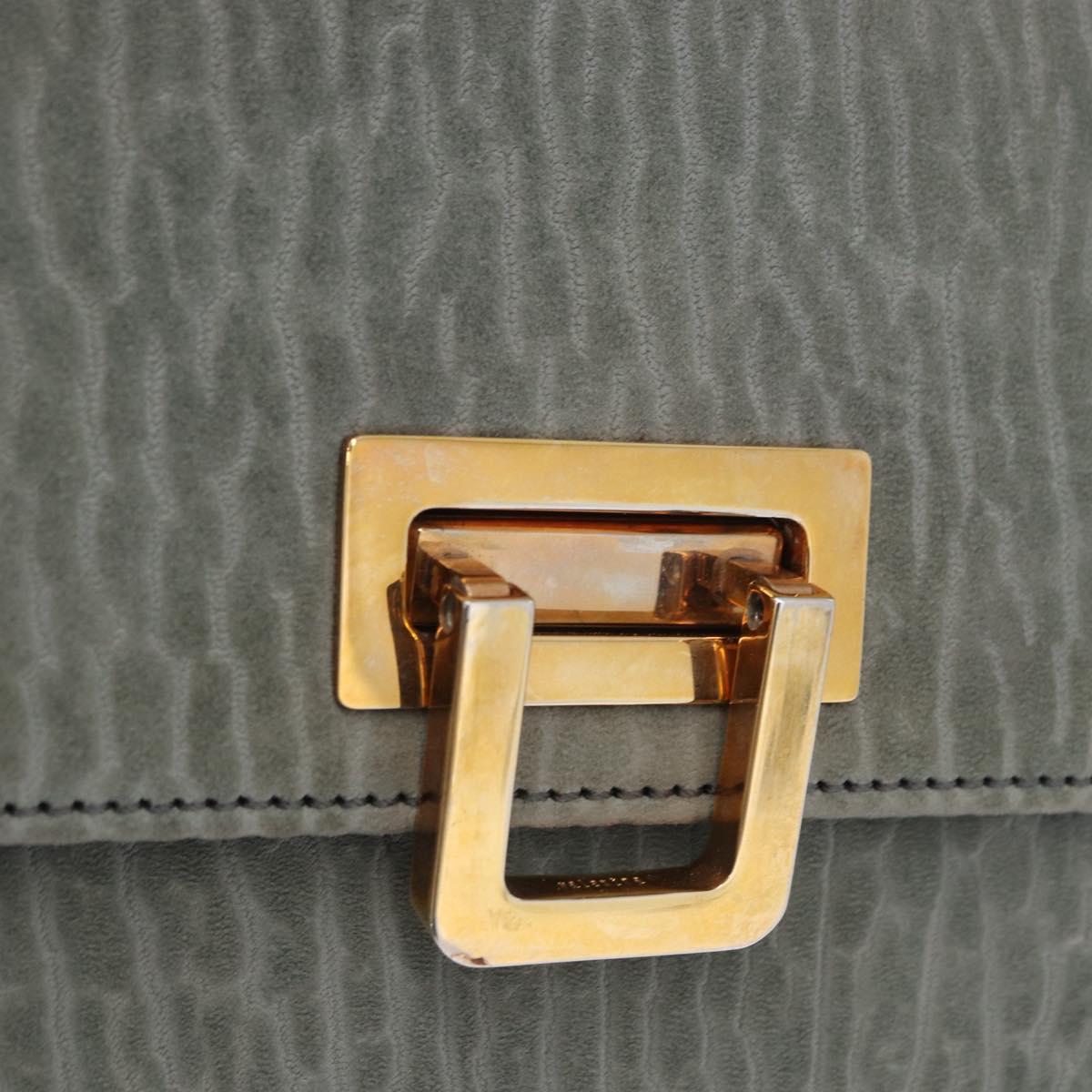 Valextra Hand Bag Suede Gray Gold Tone Auth 201257