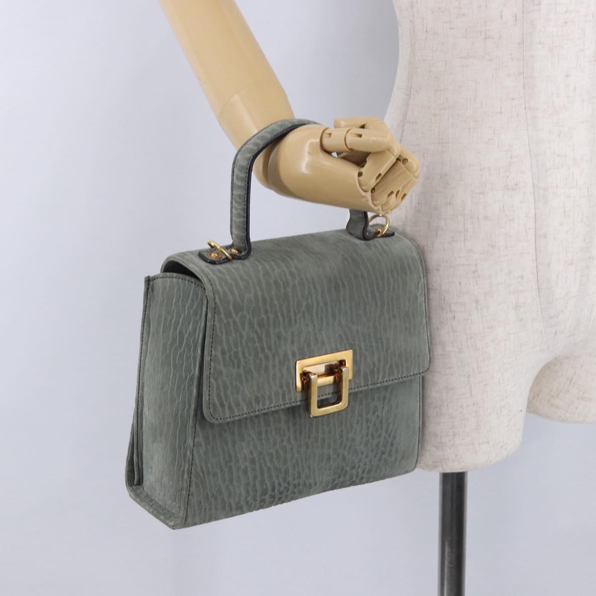 Valextra Hand Bag Suede Gray Gold Tone Auth 201257