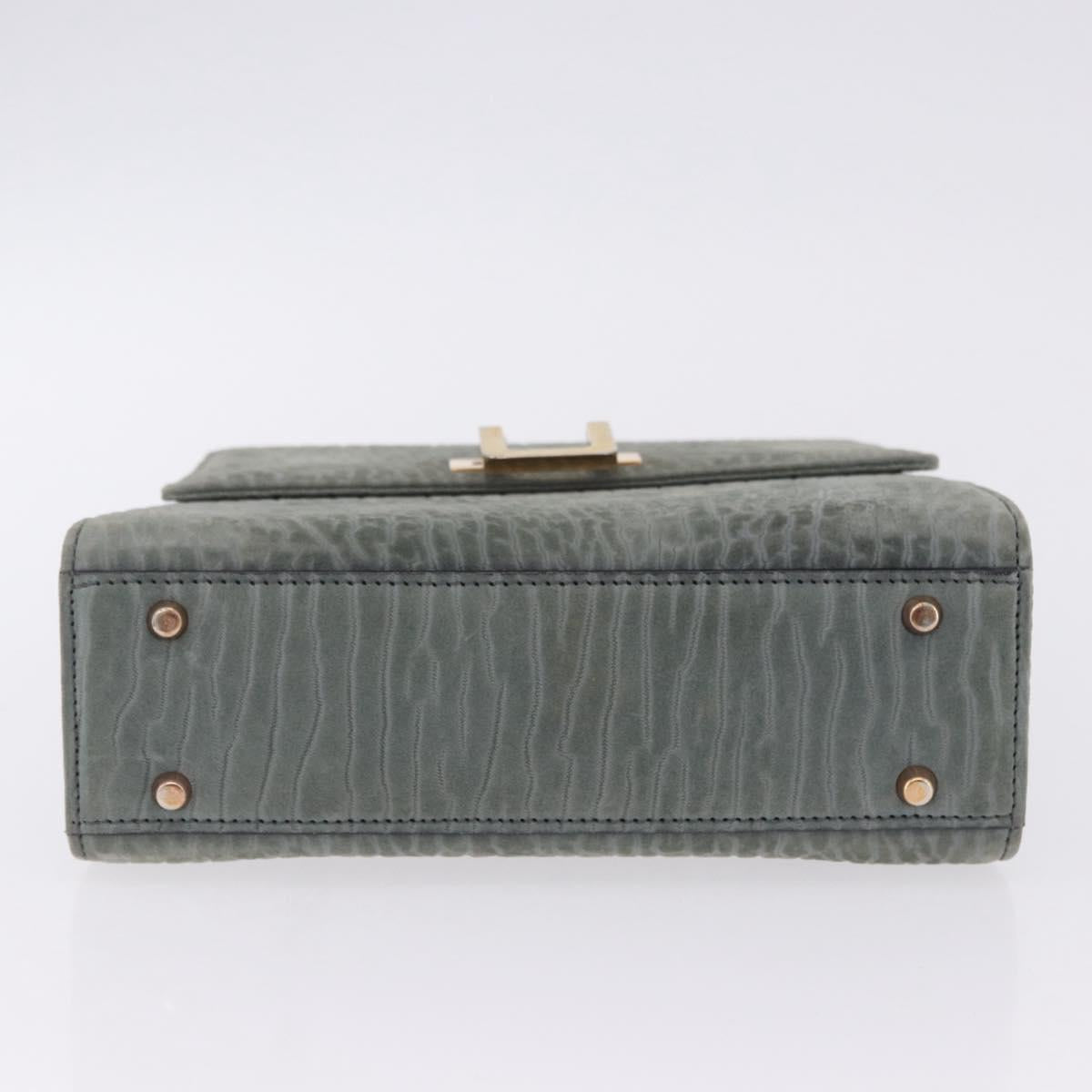 Valextra Hand Bag Suede Gray Gold Tone Auth 201257