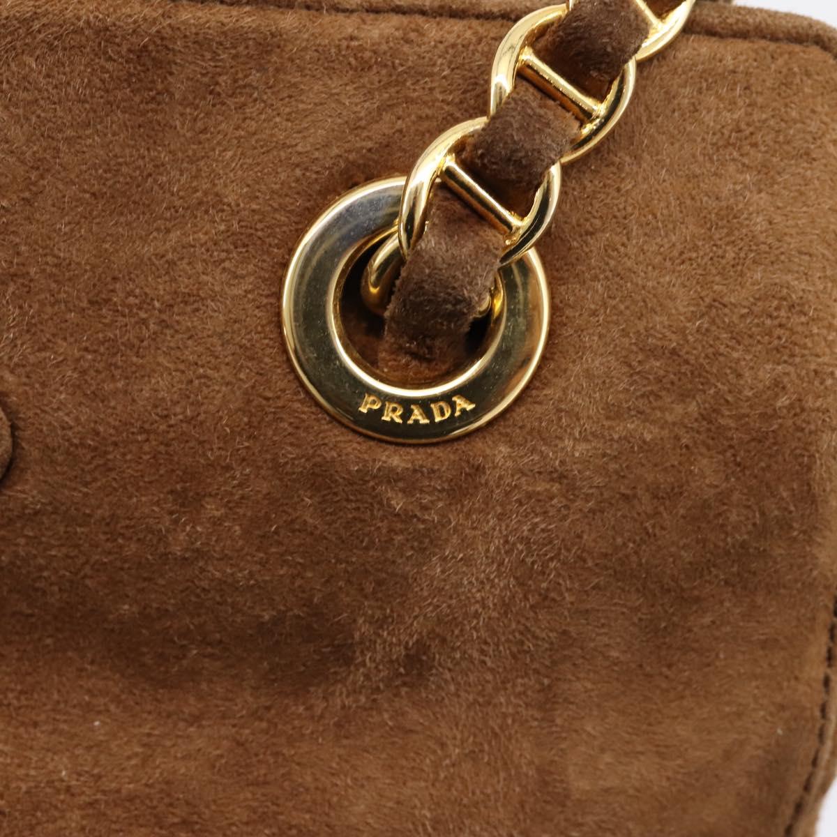 PRADA Chain Shoulder Bag Suede Brown Gold Auth 201258V