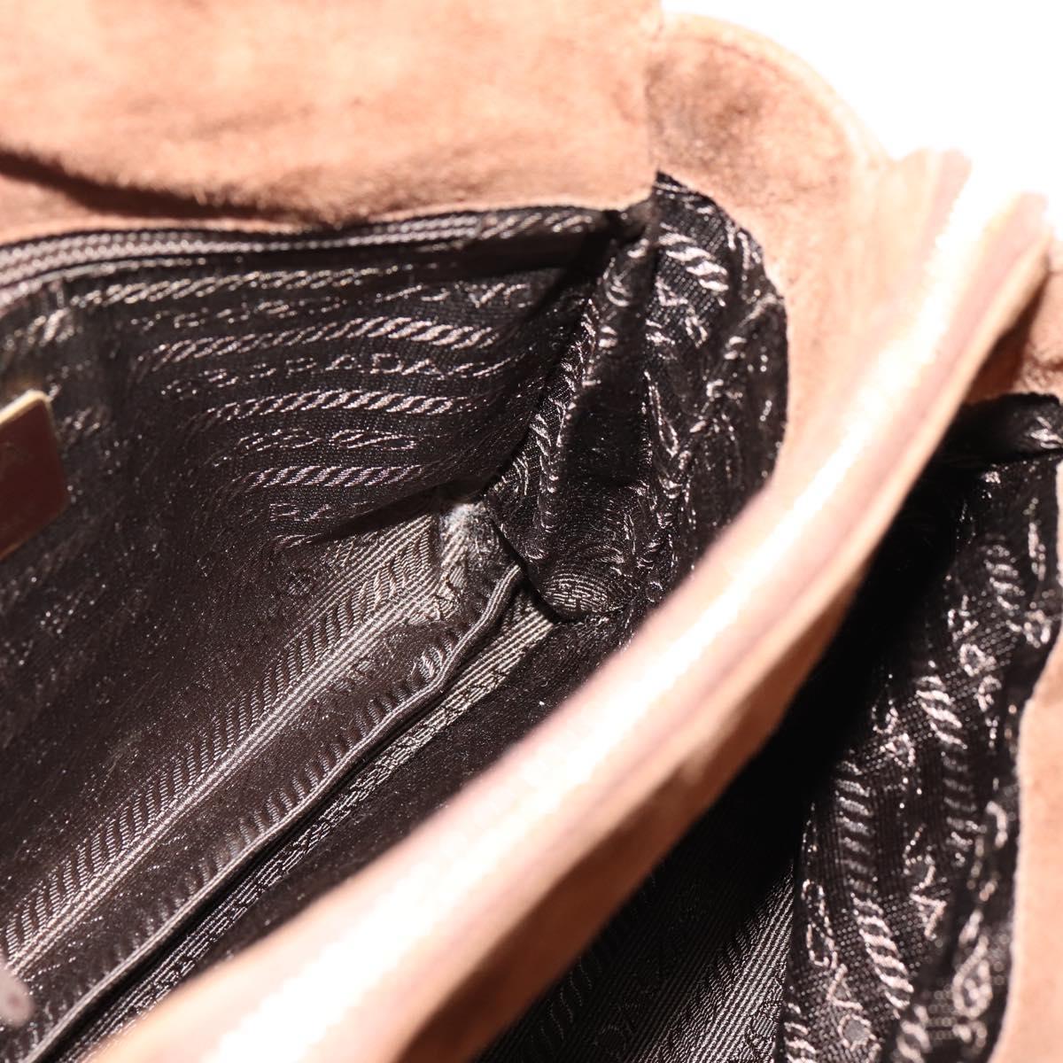 PRADA Chain Shoulder Bag Suede Brown Gold Auth 201258V