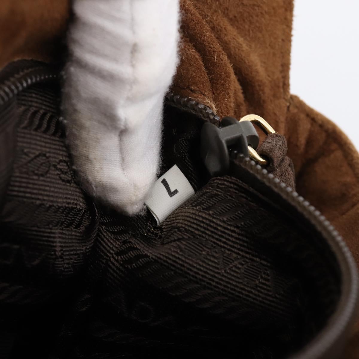 PRADA Chain Shoulder Bag Suede Brown Gold Auth 201258V
