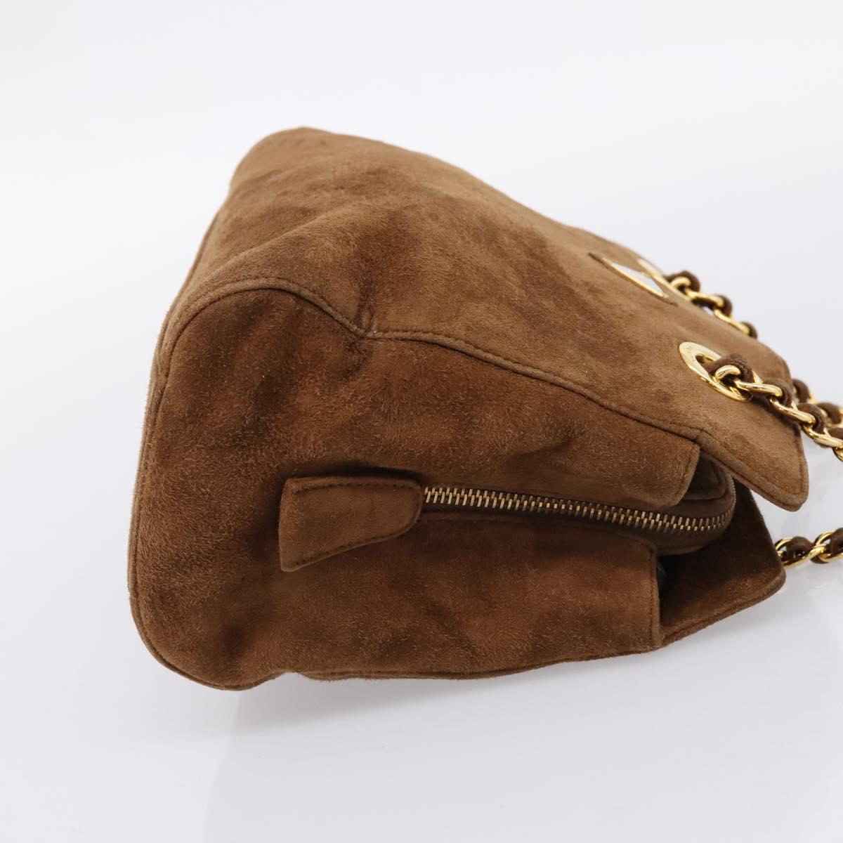 PRADA Chain Shoulder Bag Suede Brown Gold Auth 201258V