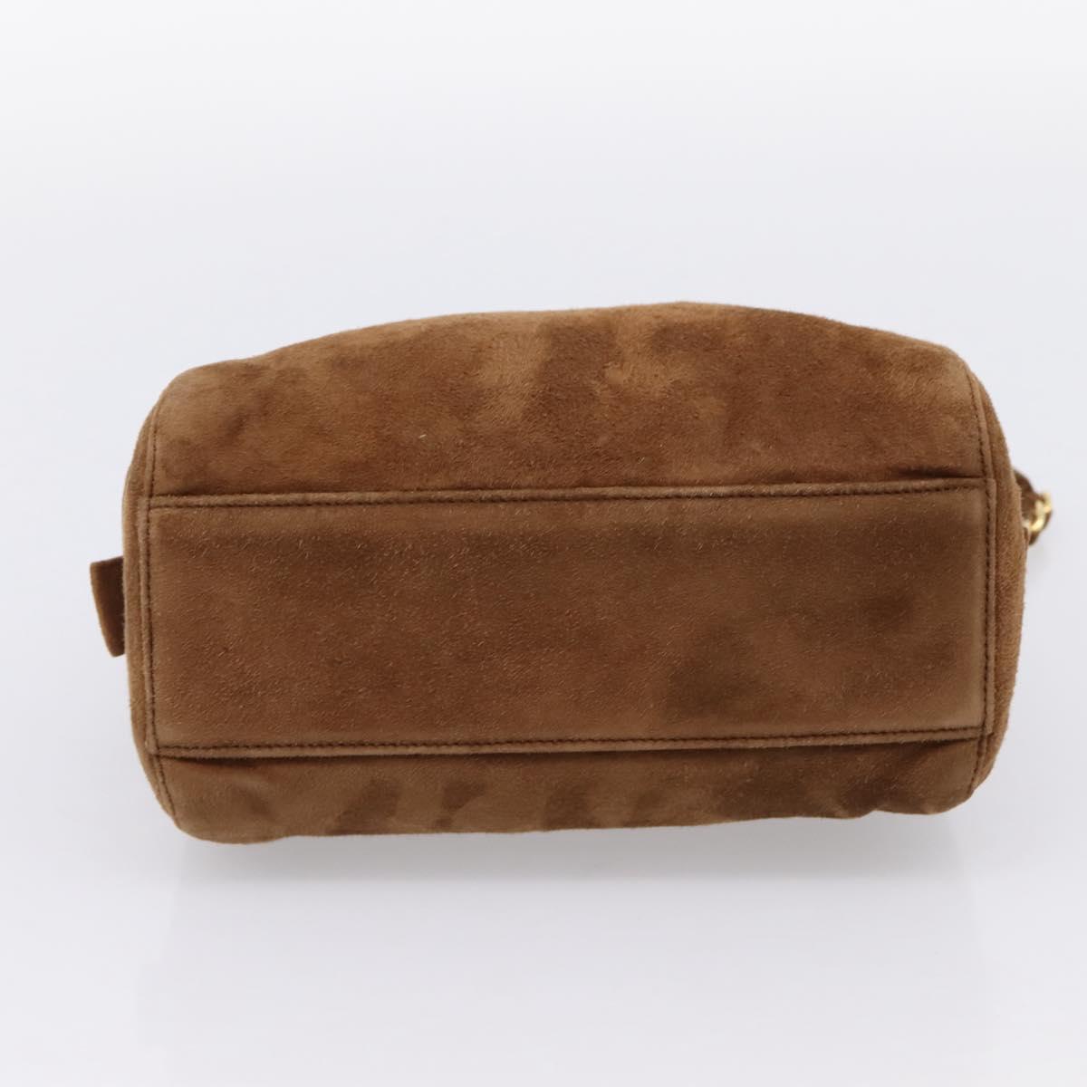 PRADA Chain Shoulder Bag Suede Brown Gold Auth 201258V