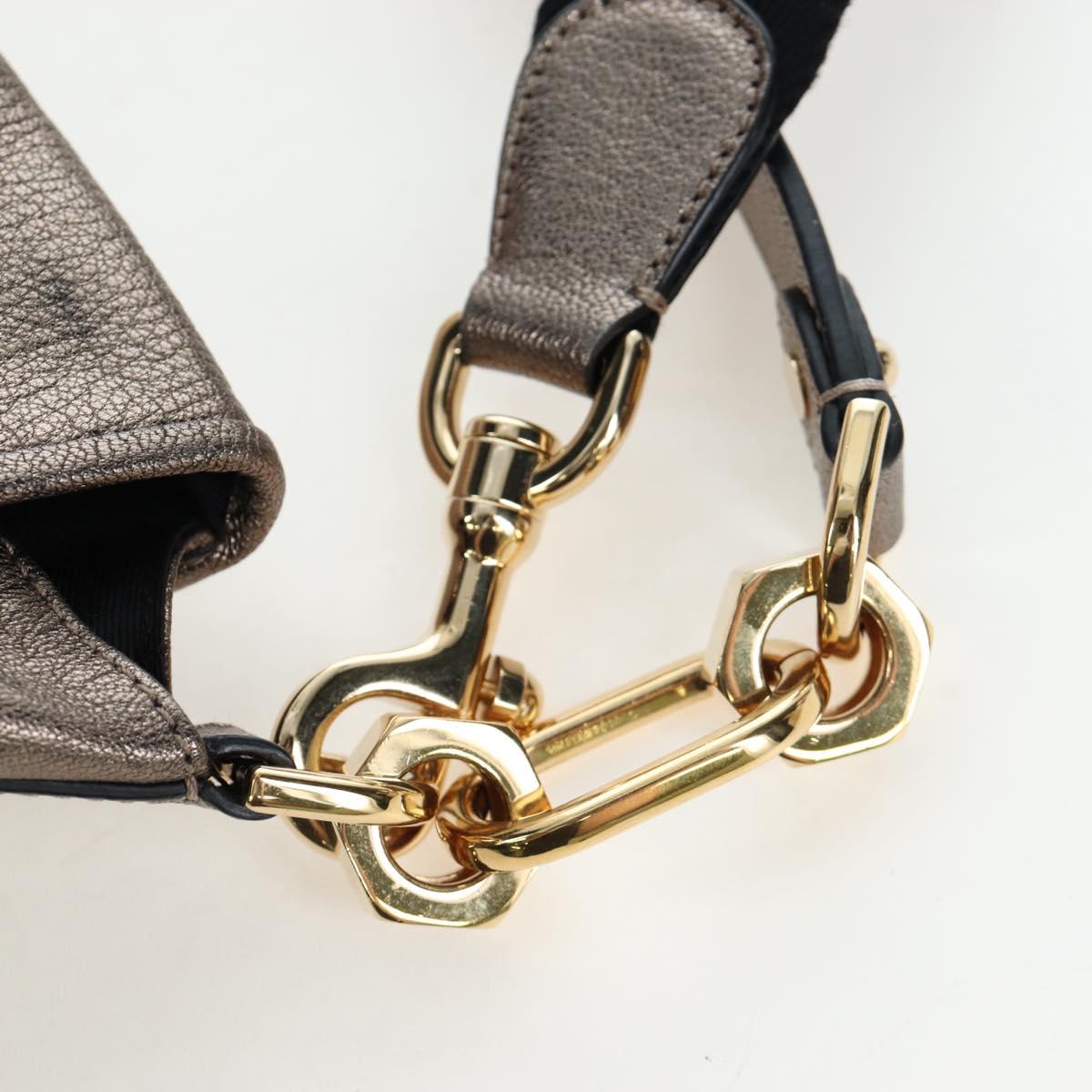 LOEWE Hand Bag Leather 2way Silver Gold Tone Auth 201259V