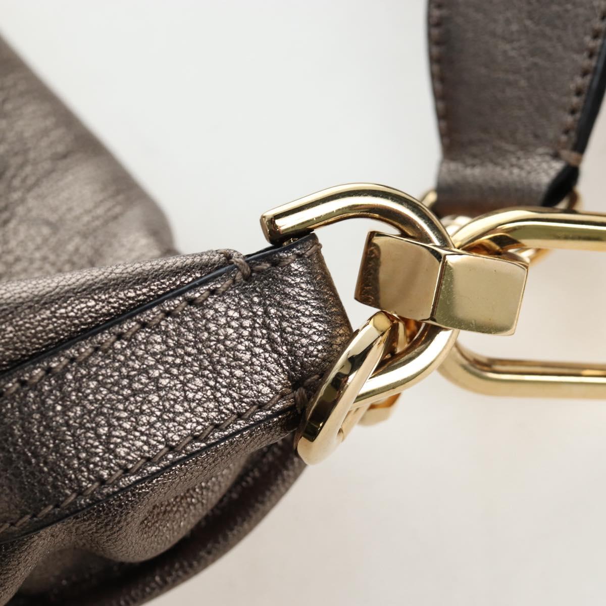 LOEWE Hand Bag Leather 2way Silver Gold Tone Auth 201259V