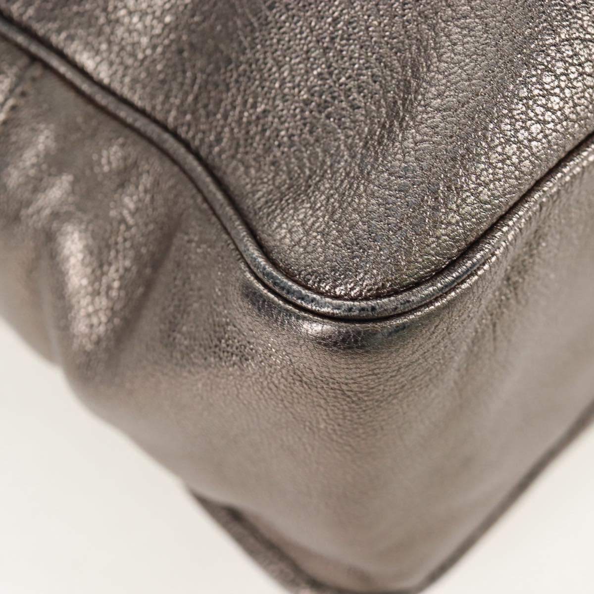 LOEWE Hand Bag Leather 2way Silver Gold Tone Auth 201259V