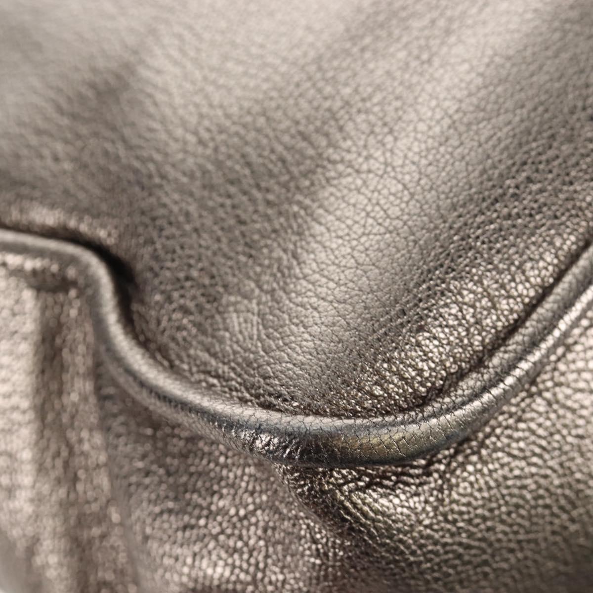 LOEWE Hand Bag Leather 2way Silver Gold Tone Auth 201259V
