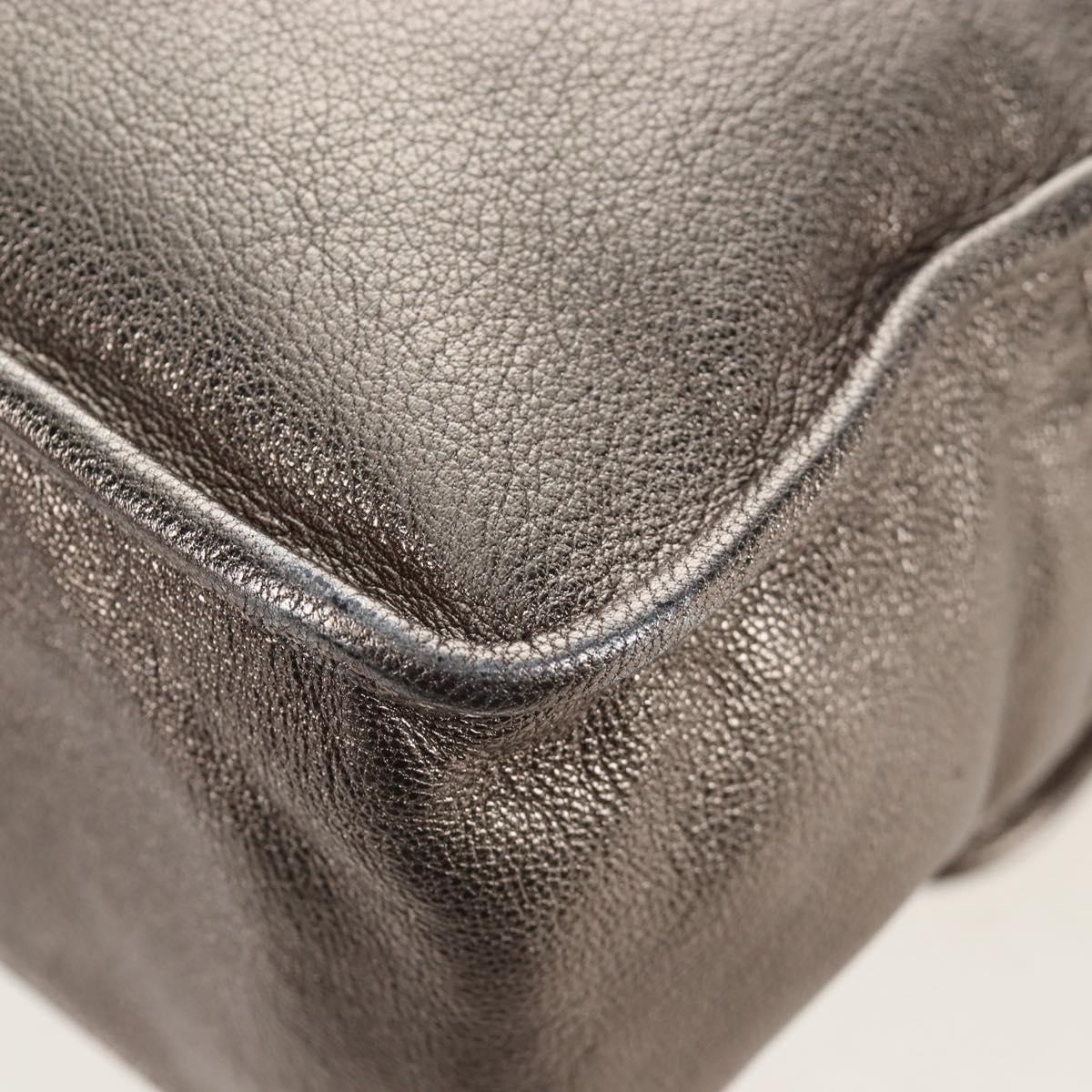 LOEWE Hand Bag Leather 2way Silver Gold Tone Auth 201259V