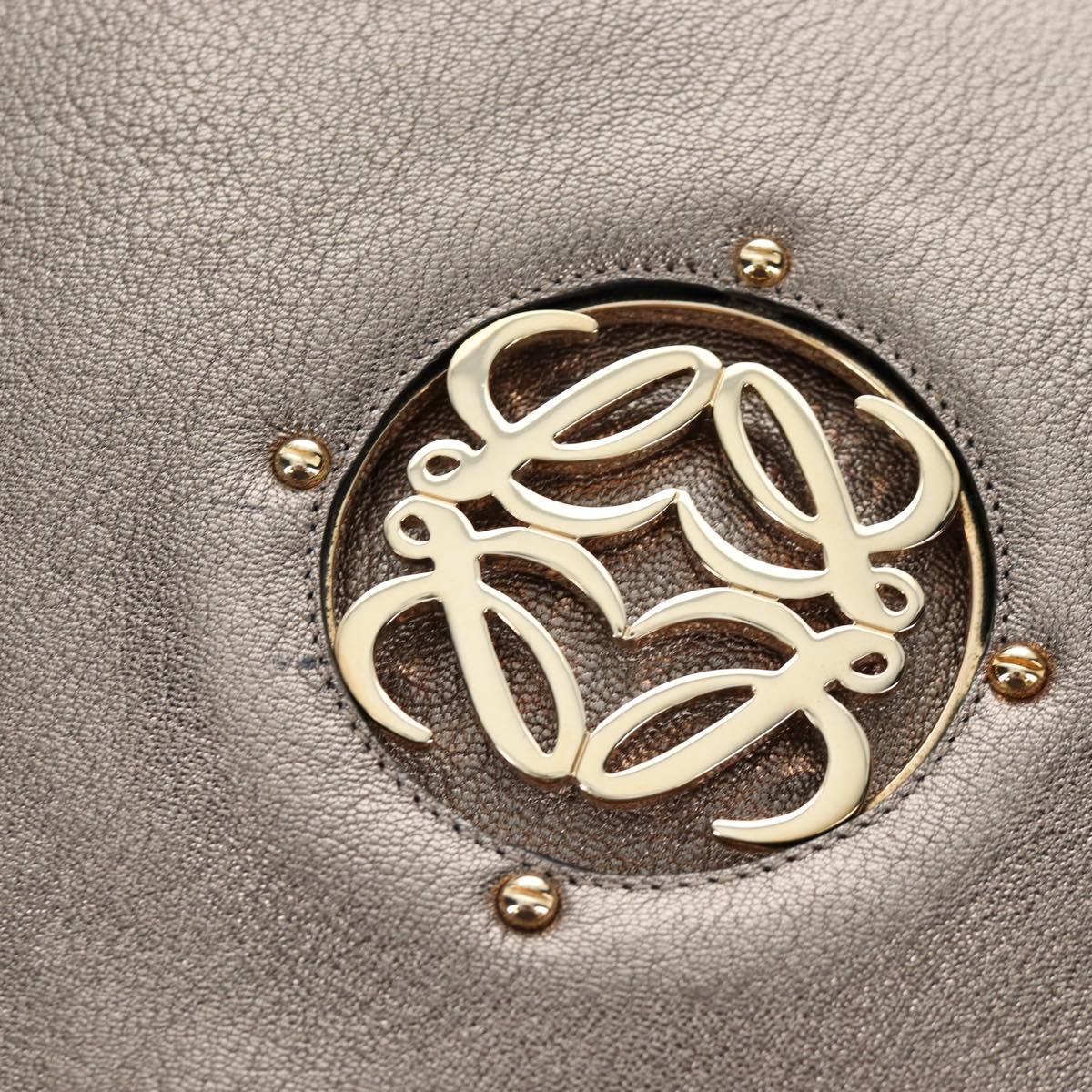 LOEWE Hand Bag Leather 2way Silver Gold Tone Auth 201259V