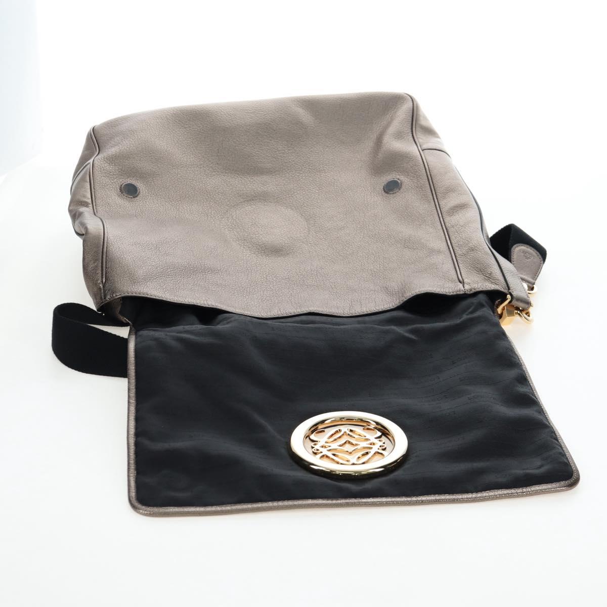 LOEWE Hand Bag Leather 2way Silver Gold Tone Auth 201259V