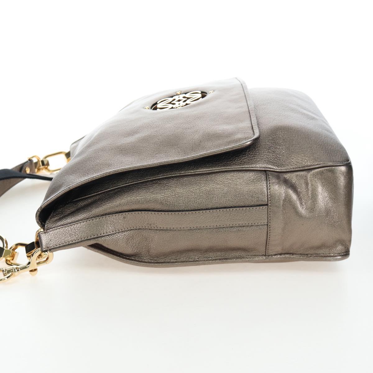 LOEWE Hand Bag Leather 2way Silver Gold Tone Auth 201259V