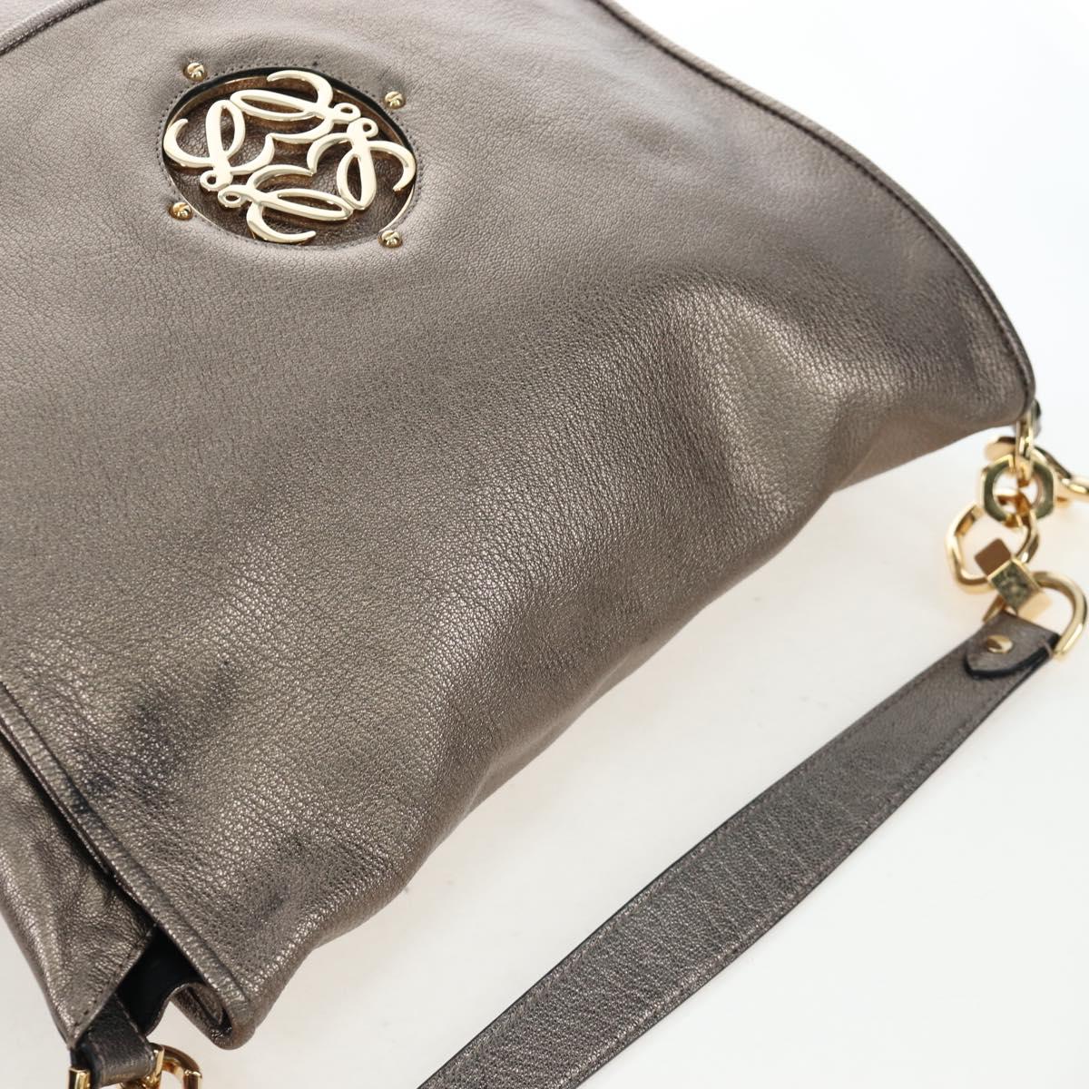 LOEWE Hand Bag Leather 2way Silver Gold Tone Auth 201259V