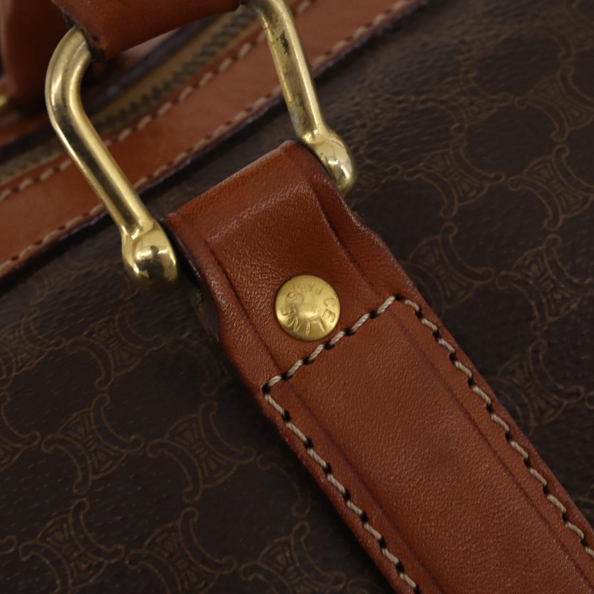 CELINE Macadam Boston Bag PVC Leather Brown Gold Tone Auth 201260A