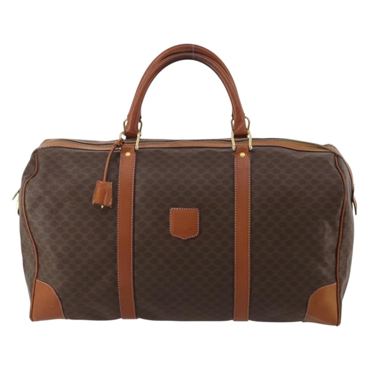CELINE Macadam Boston Bag PVC Leather Brown Gold Tone Auth 201260A
