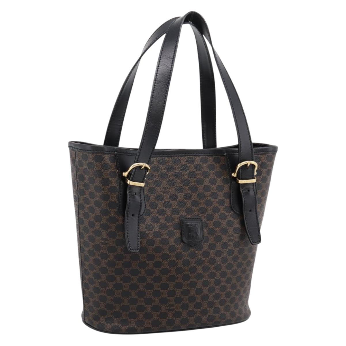 CELINE Macadam Canvas Hand Bag PVC Leather Black Gold Auth 201262V