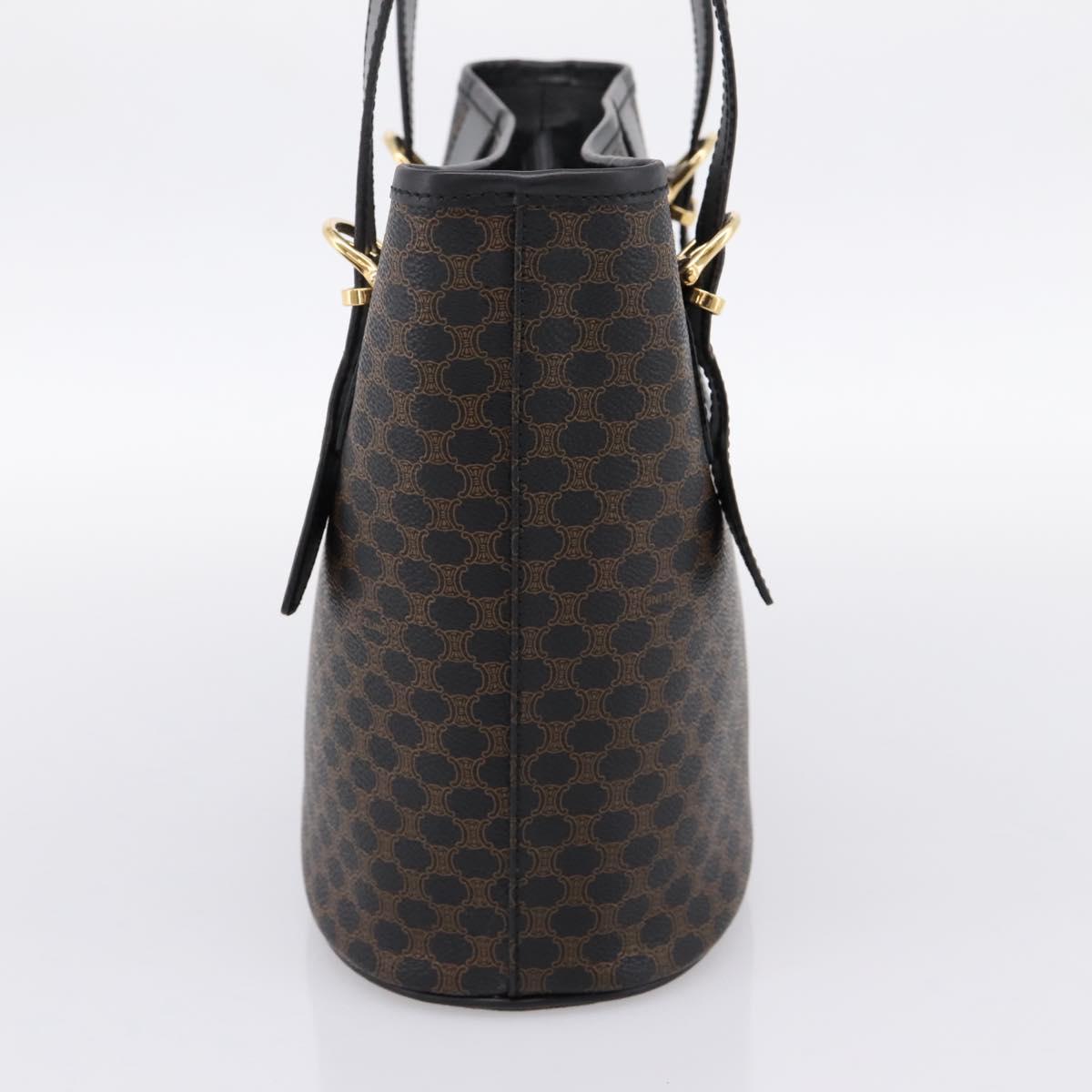 CELINE Macadam Canvas Hand Bag PVC Leather Black Gold Auth 201262V