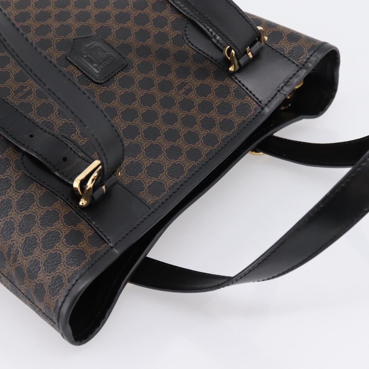 CELINE Macadam Canvas Hand Bag PVC Leather Black Gold Auth 201262V