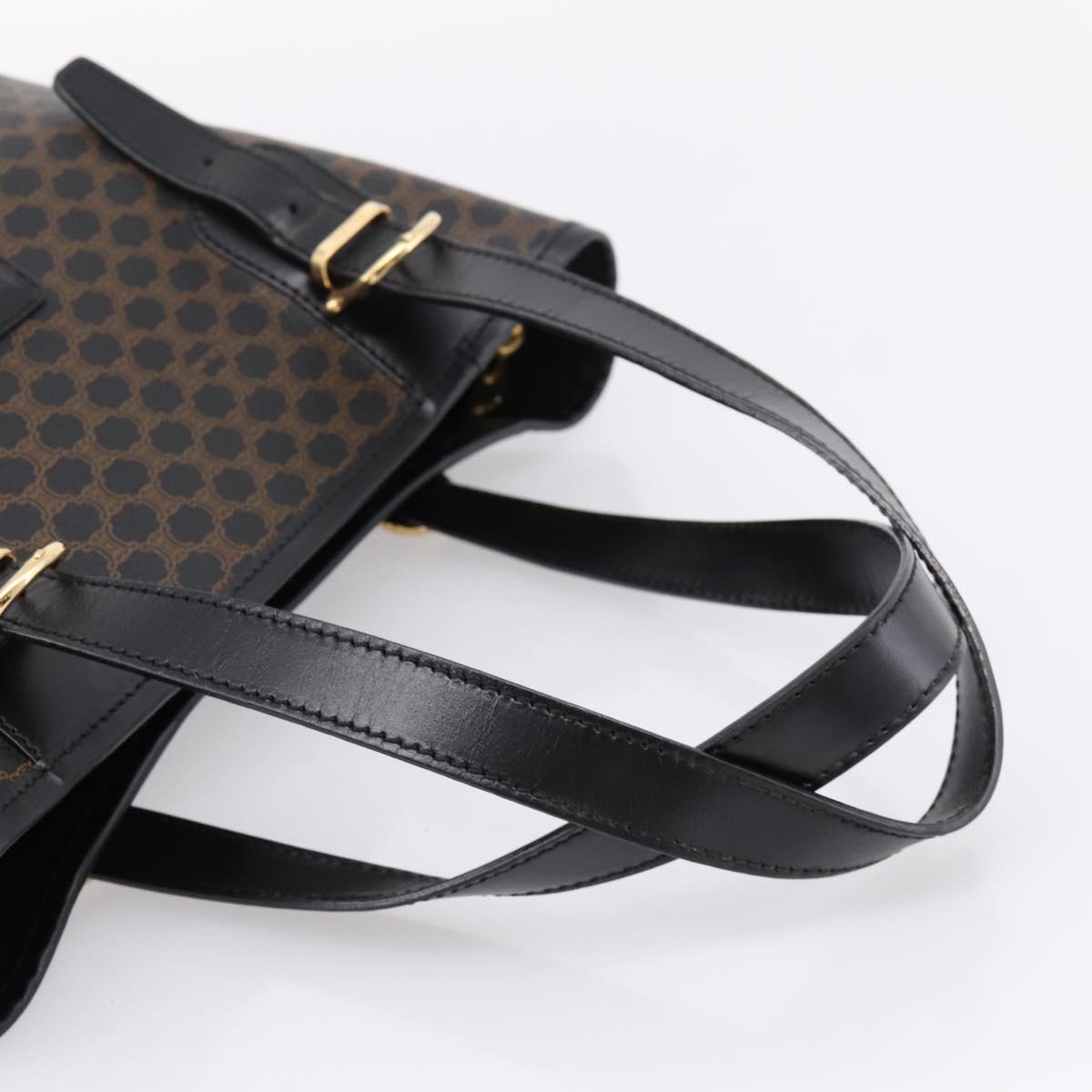 CELINE Macadam Canvas Hand Bag PVC Leather Black Gold Auth 201262V