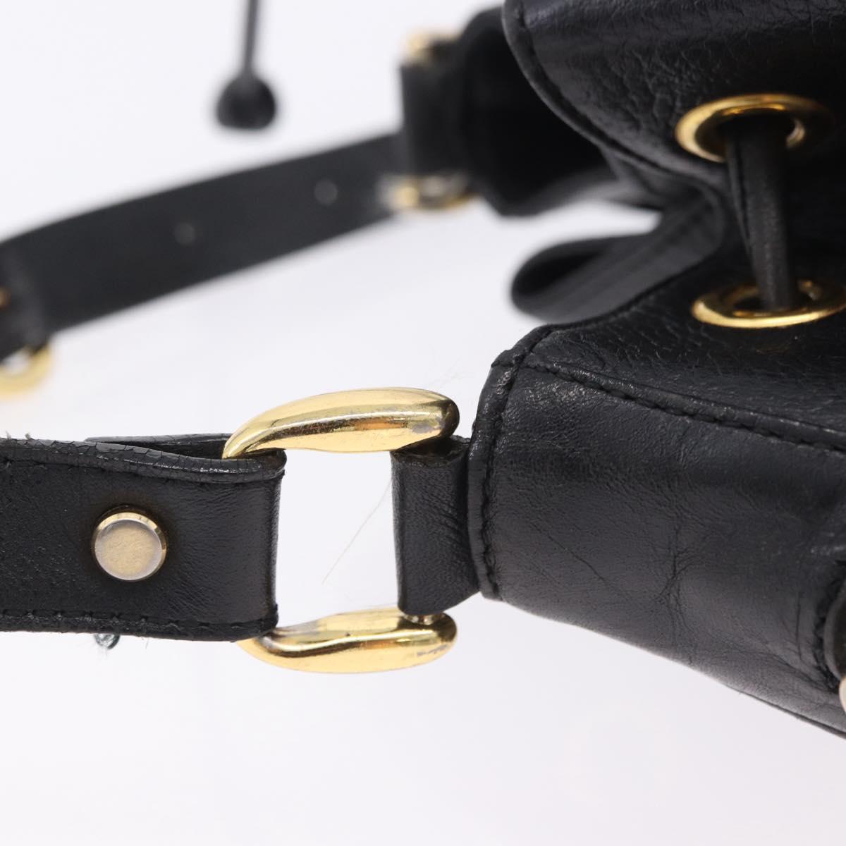 Burberrys Shoulder Bag Leather Black Gold Tone Auth 201263A
