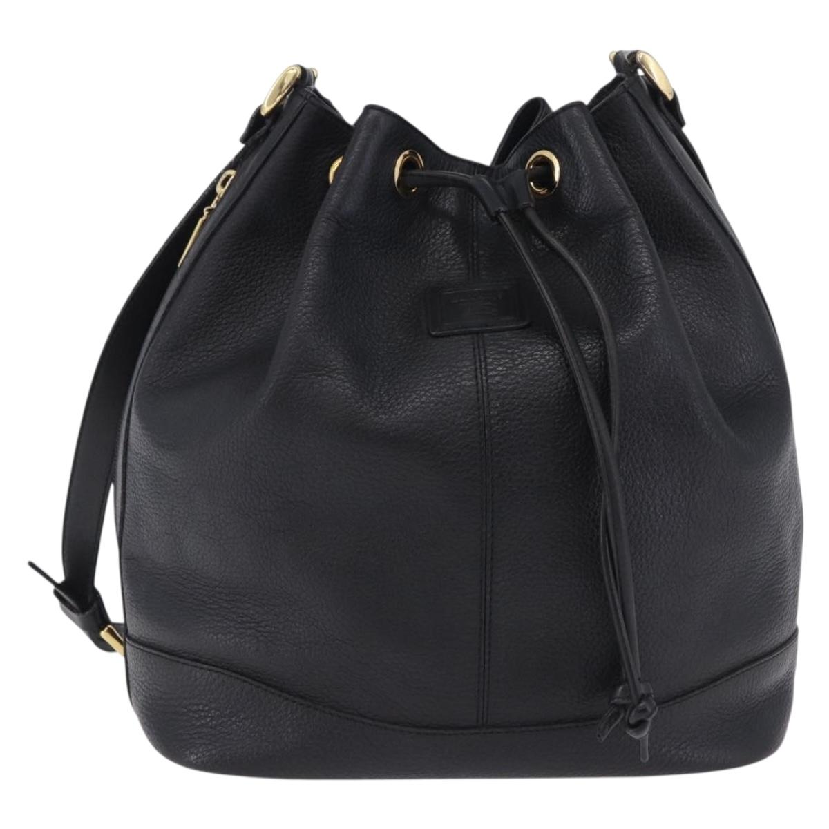 Burberrys Shoulder Bag Leather Black Gold Tone Auth 201263A