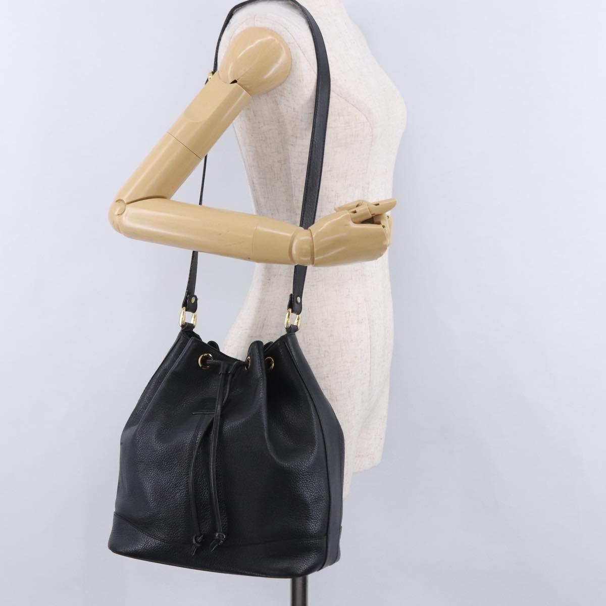 Burberrys Shoulder Bag Leather Black Gold Tone Auth 201263A