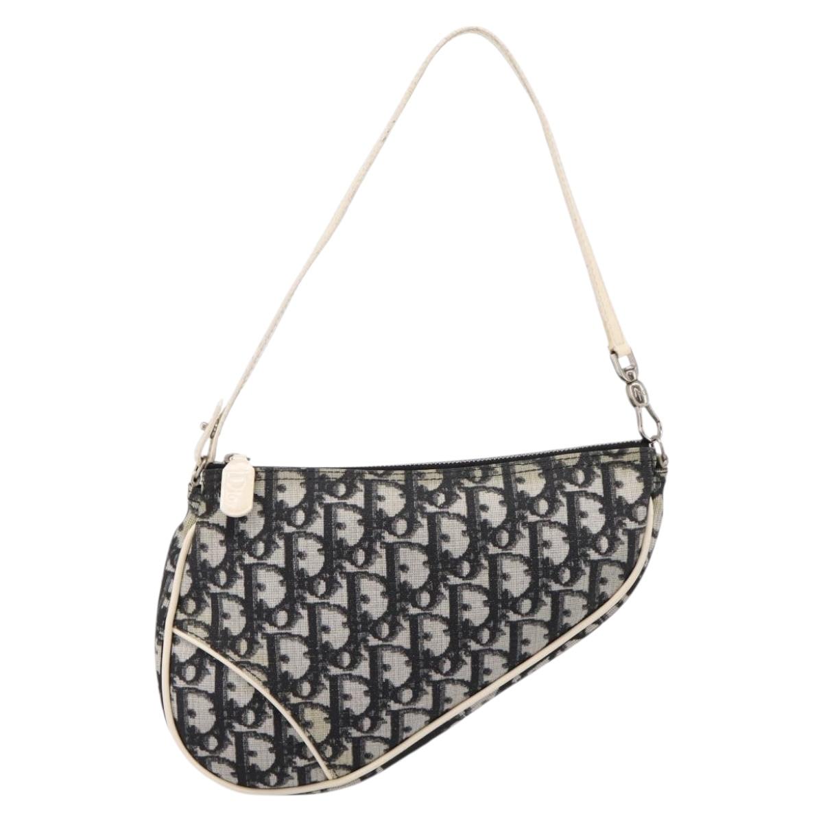 Christian Dior Trotter Saddle Accessory Pouch PVC Black White Auth 201266V
