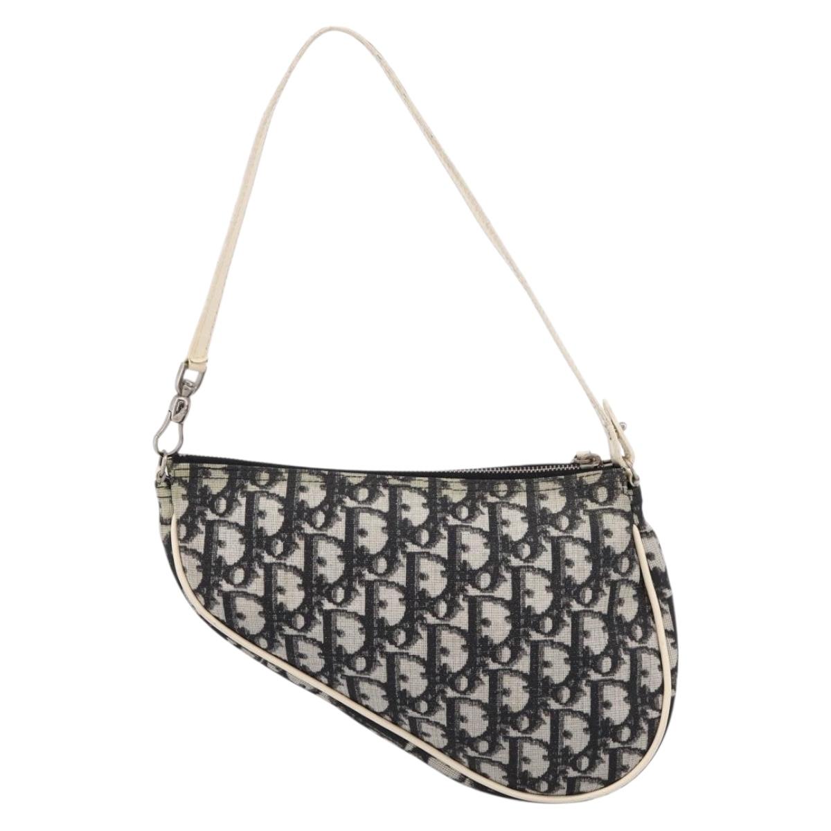 Christian Dior Trotter Saddle Accessory Pouch PVC Black White Auth 201266V