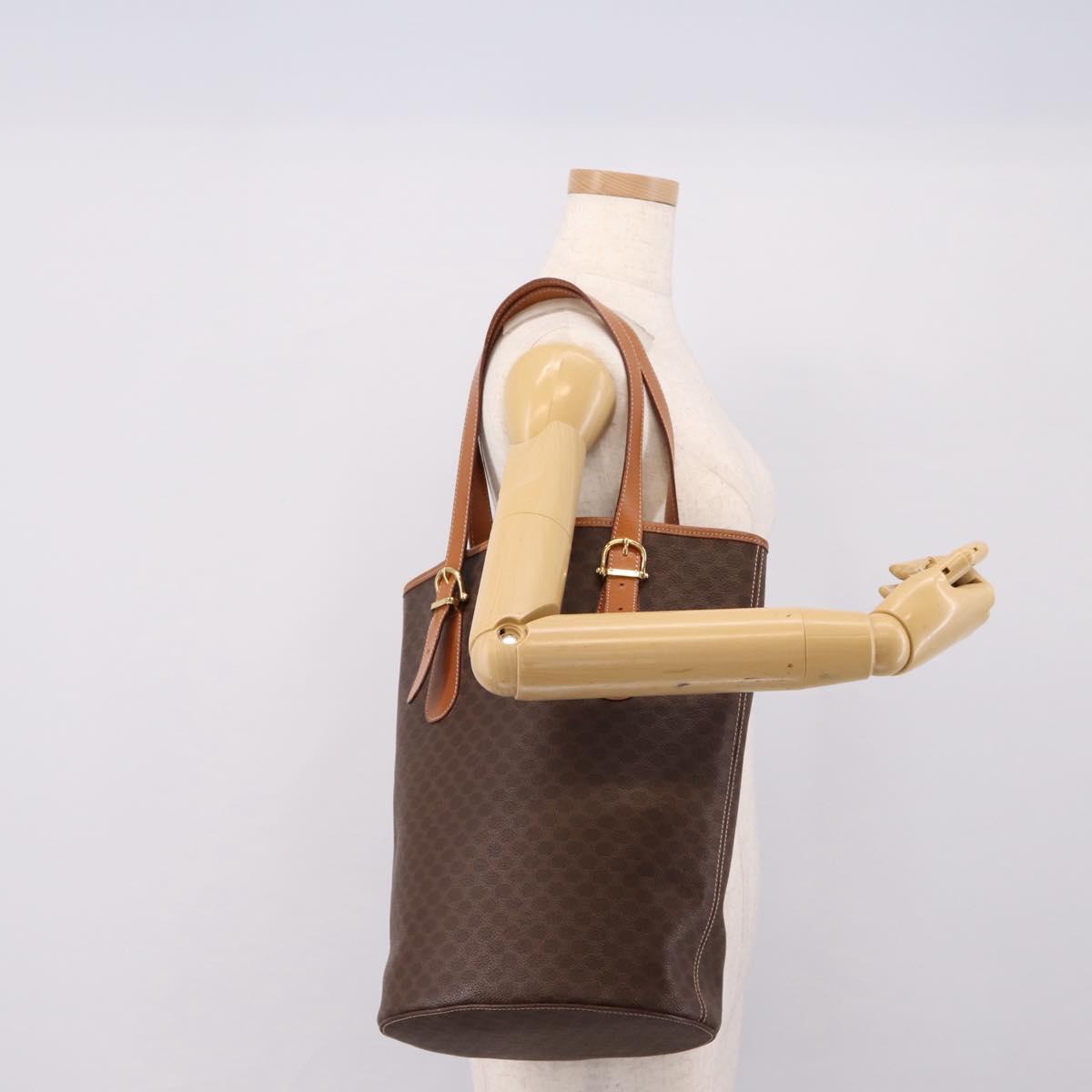 CELINE Macadam Canvas Tote Bag PVC Leather Brown Gold Auth 201267V