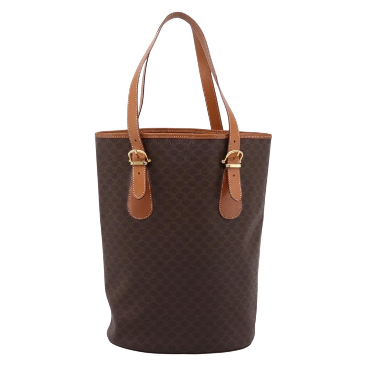 CELINE Macadam Canvas Tote Bag PVC Leather Brown Gold Auth 201267V