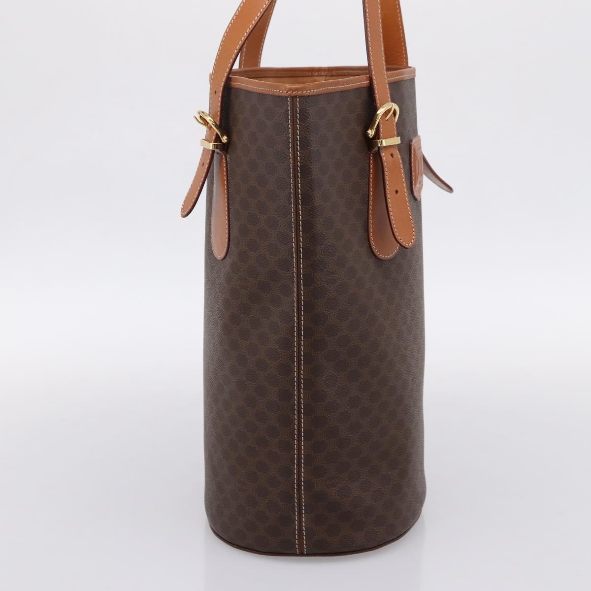 CELINE Macadam Canvas Tote Bag PVC Leather Brown Gold Auth 201267V