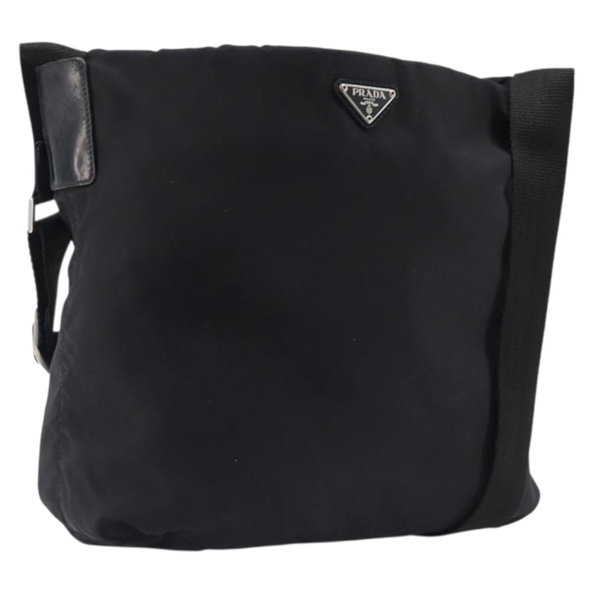 PRADA Shoulder Bag Nylon Black Silver Auth 201270