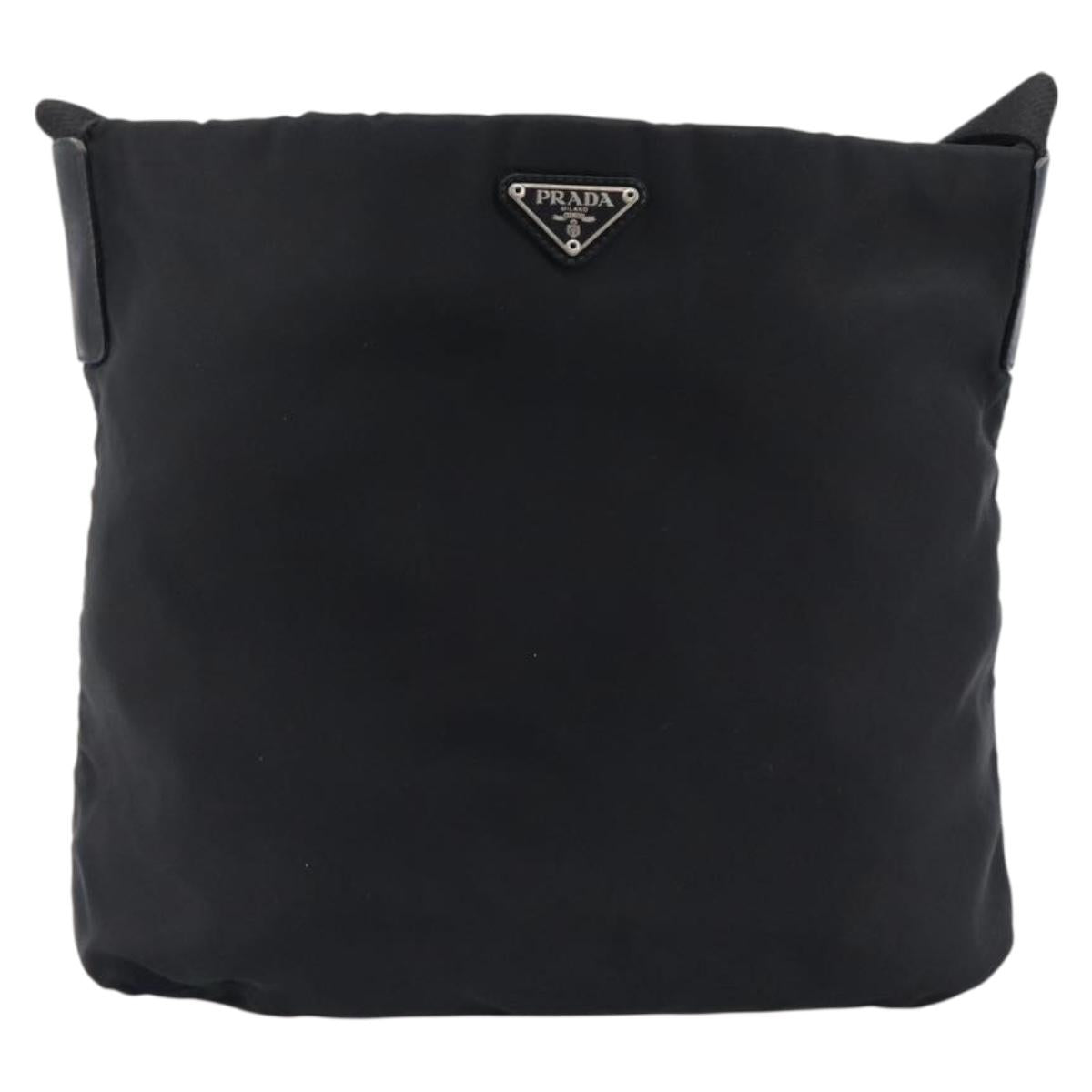 PRADA Shoulder Bag Nylon Black Silver Auth 201270