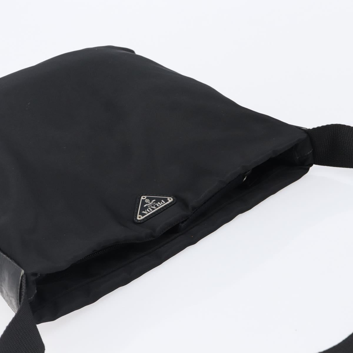PRADA Shoulder Bag Nylon Black Silver Auth 201270
